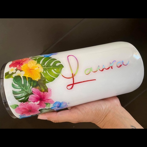 hobbeesboutique Other - 20oz Stainless Steel Tropical Leaves  Custom Glitter  Tumbler